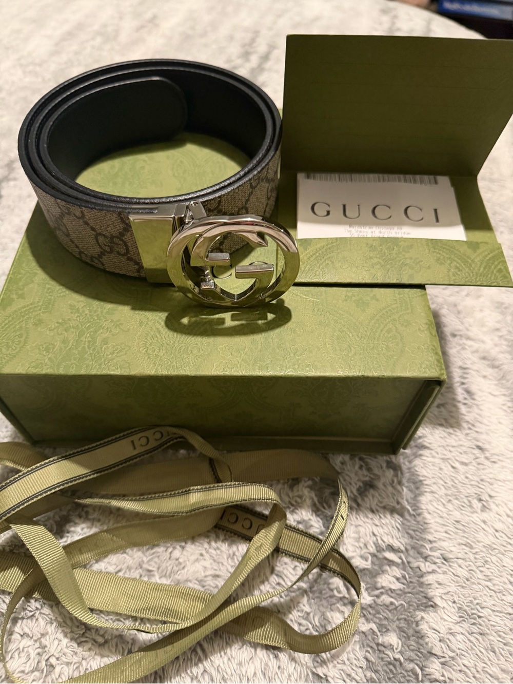 Gucci Beige GG Monogram Leather Belt with Silver Double G Buckle